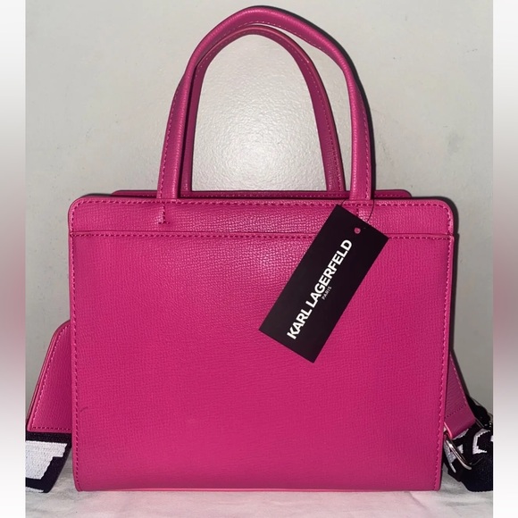 SOLD NEW ! KARL LAGERFELD Paris Maybelle Top Handle Satchel w/ Logo Strap Pink - Picture 3 of 6